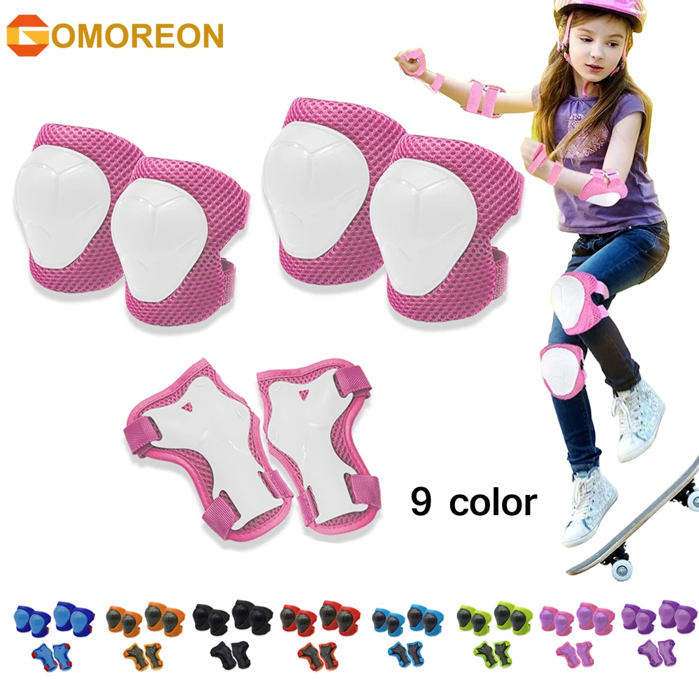 Cycling Protective Gear For Kids - GOMOREON 6Pcs/Set Kids Knee Pads Elbow